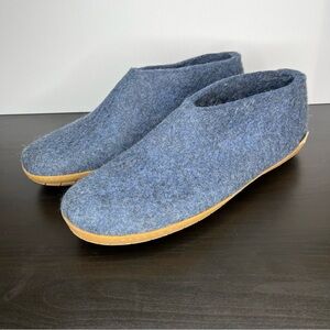 Glerups Wool Felted Slip On Shoe Slipper Denim Blue Honey Natural Rubber Gorp